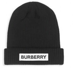 Burberry Black Ribbed Beanie logo unisex size medium like new used once